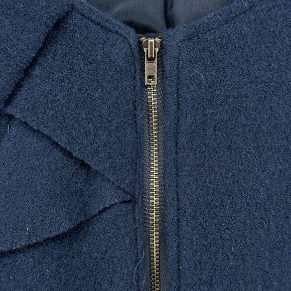 WINTERSILKS Blazer Womens S Wool Silk Ruffle Full Zip Jacket Office Work Blue - Picture 9 of 13
